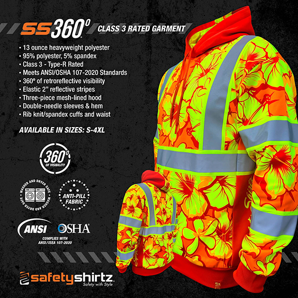 SafetyShirtz SS360 Tropic Heat - Orange - Type-R - Class 3 - Reflective Safety Hoodie - Image 4